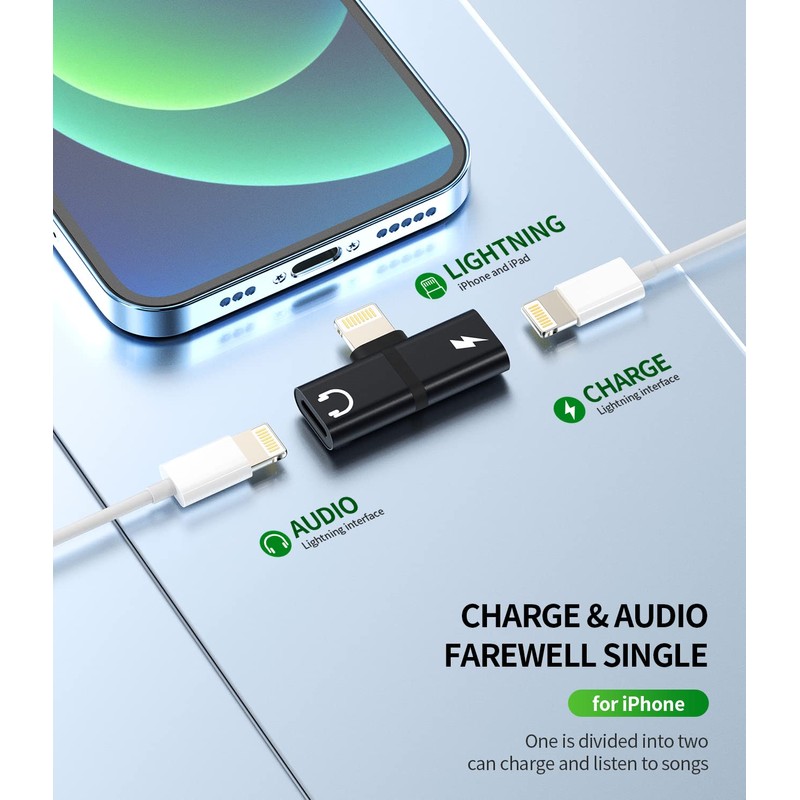 Hoyulli Dual Lightning Headphone Adapter, 4 in 1, Apple MFi