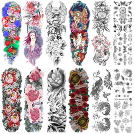 Aresvns Full Arm Temporary Tattoo for Women(L19“xW7”) Sleeve Tattoo Flowers,Waterproof Realistic Fake Tattoo for BBQ Pool Beach Party