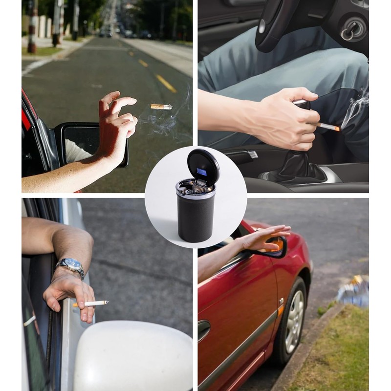 SOLARXIA Car Ashtray with Lid Auto Ashtray LED Easy Clean