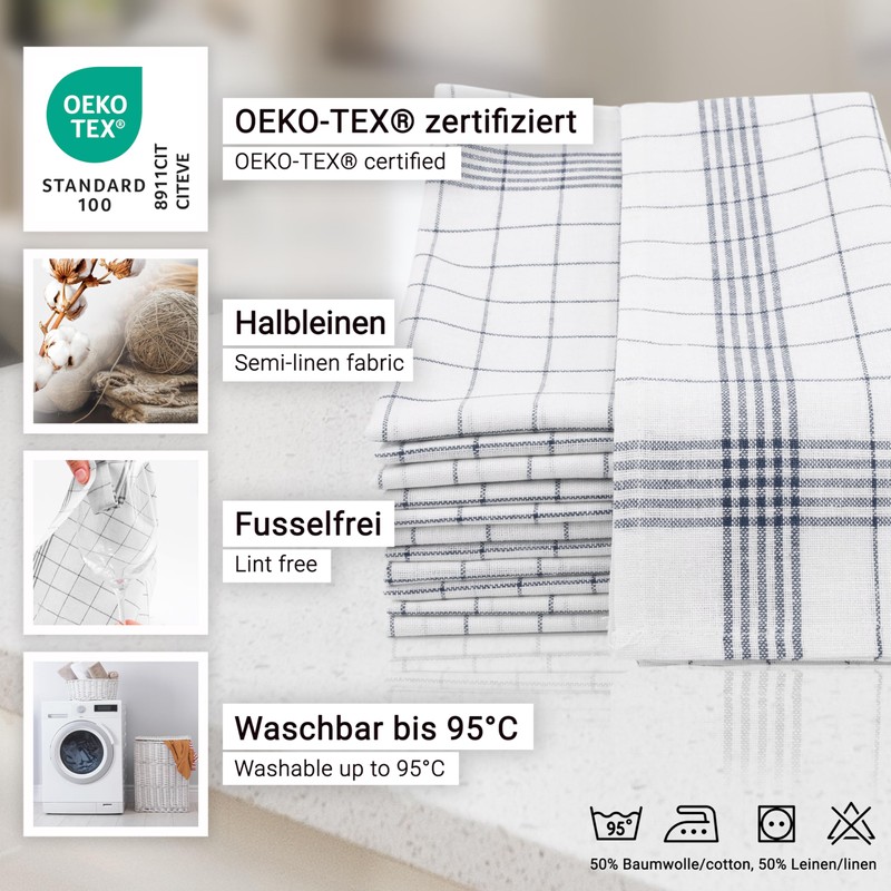 ZOLLNER Set of 5 Tea Towels 50 x 70 cm