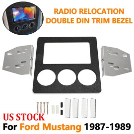 Junomabix 87-89 Black Radio Relocation Double Din Trim Bezel Panel Kit For Ford Mustang US