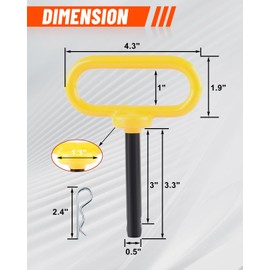 EilxMag 4Pack Hitch Pin, 1/2 x 3 Inch Trailer Hitch Pin with Clip and Rubber-Coated Handle, Strong Heavy Duty Lawn Mower Hitch Pin for Mowers, Tractor Truck, Towing Cargo, ATV (Yellow)