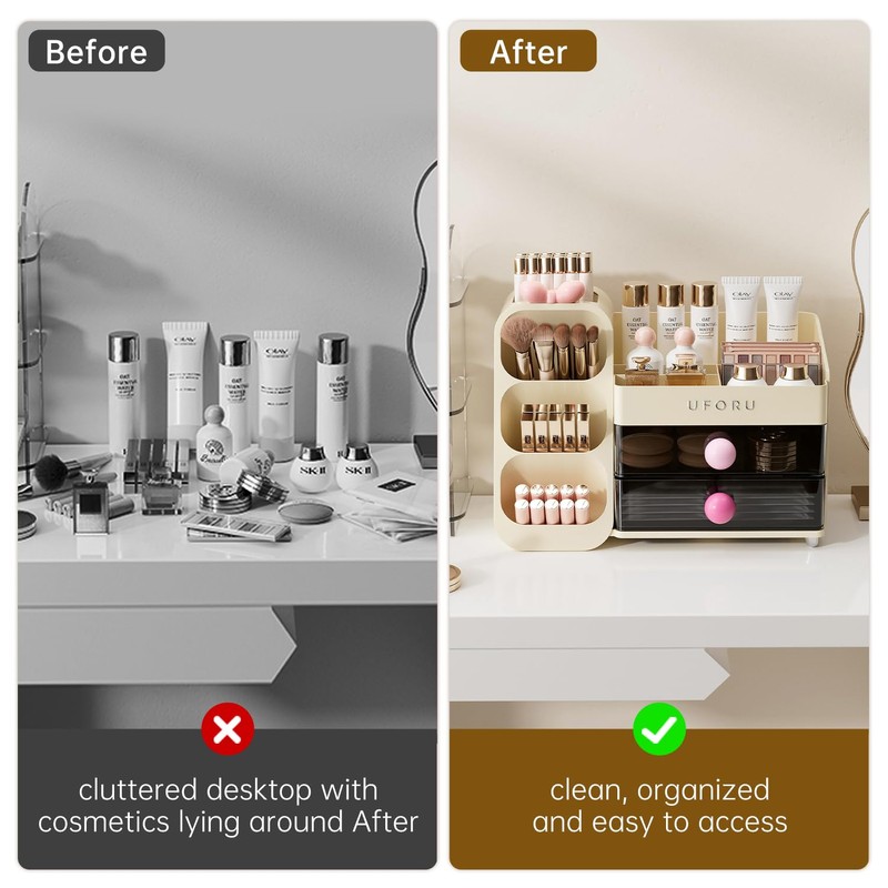UFORU Makeup Organizer for Vanity with Brush Holder, Countertop Organizer