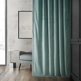 Simple & Elegant Gorgeous Blue Color 50 X 108 Size Blackout Curtains for Bedroom Velvet Soft Flowing Fabric Thermal Lining Modern & Contemporary Style Room-Darkening | All Season Pretty Teal Shade