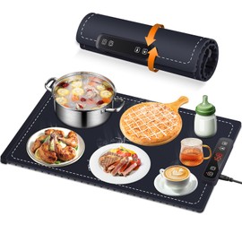VIPDIGI Food Warming Mat, Electric Warming Tray, Silicone Fast Heating Warmer Pad, 6 Temp Adjustable, Timer & Safety Lock, Auto Shut-Off for Countertops Buffets Party (Blue)