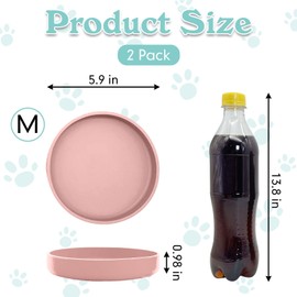Apatal Silicone Cat Food Bowls Shallow Cat Dishes 5.9in Wide Pet Plates Set of 2 Small Flat Dog Saucer Bowl Cute Whisker Fatigue Kitten Feeding Dish for Dry & Wet Food (Round Blue + Pink)