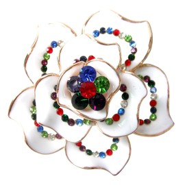Navachi 18k Gold Plated Multi-color Crystal White Enamel Flower Az8008b Brooch Pin