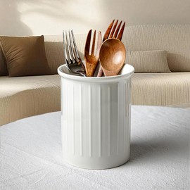 Kitchen Utensil Holder, Ceramic Utensil Holder for Kitchen Counter, Relief Container for Kitchen Utensils, Worktop Storage, Ceramic Utensil Container for Home Decoration, White, 13.4 x 10.8 cm