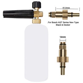Male Thread Adapter and 1/4" Pressure Washer Foam Cannon Sprayer Copper Connector Snow Foam Lance Soap Dispenser Adaptor Compatible with Bosch AQT Series New Type After Year 2013, Black & Decker