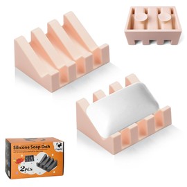 Coipdfty Self Draining Soap Dish,Silicone Suction Cup Soap Holder, Bathroom Soap Dish for Bar Soap,Can Extend Soap Life,Bathroom, Bath Tub, Kitchen Sink(2, Pink)