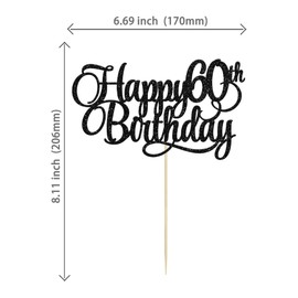Paquete de 1 decoración para tarta de feliz cumpleaños 60, número 60, 60, 60 años, decoración para tartas de cumpleaños 60, celebración, aniversario, suministros para fiestas