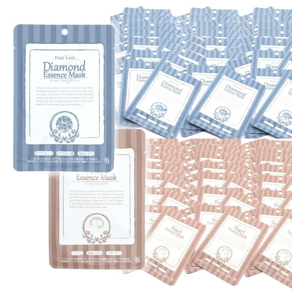 Sanyo Bussan Dearleef Essence Mask, Pearl & Diamond, Large Capacity Set, Individually Packaged, Pack, Hyaluronic Acid, Seaweed Extract, Collagen, Aloe Vera, Moisturizing, Vegetable Based, Cotton