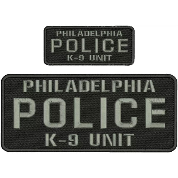 PHILADELPHIA POLICE K-9 UNIT EMBROIDERY PATCH 10x4 and 5x2 HOOK/BACK/BLA/