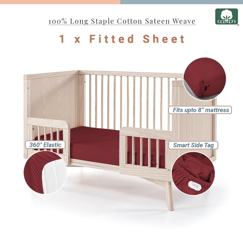 Pizuna 100% Cotton Fitted Cot Sheets Rio Red, 400 Thread