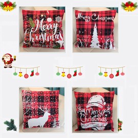 Christmas Cushions Covers,4Pcs Buffalo Plaid Linen Throw Pillow Cases,18 * 18inch Xmas Cushion Covers for Sofa Couch Holiday Home Bedroom Christmas Decorations,Xmas Gift New Year Party