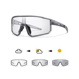Unisex Photochromic Sporty Sunglasses, Flat Top Wrap Sunlight, Windproof Goggles for Outdoor Sports, Cycling, Hiking, Baseball, Softball, Back To School - Color: Gray, Size: one-size