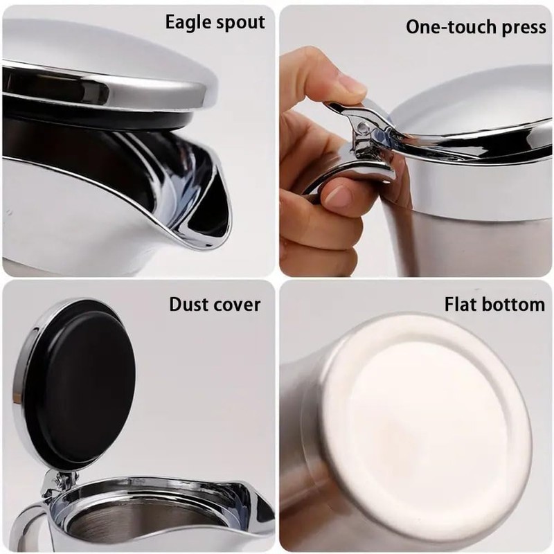 Double Insulated Sauce Jug with Hinged Lid,Ideal Stainless Steel Gravy