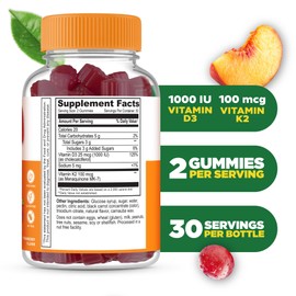 Lifeable Lifeable Vitamin D3 K2 Gummies for Adults | 1000iu D3 and K2 100mcg | Great Tasting D3 and K2 Supplements | for Bone Health and Immunity | VIT D3 K2 for Adults, Men, and Women | 60 Gummies