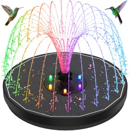 GAIZERL Solar Fountain New, 3.5W Solar Bird Bath Fountains with Glass Panel, 2200 Battery, Hummingbird Water Features with Color LED Lights, 8 Spray Modes & 4 Fixed Pipes for Garden, Pool, Pond