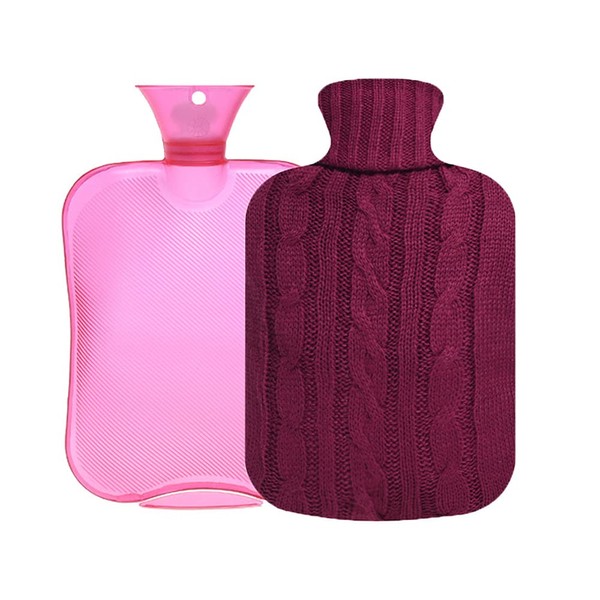 OliviaLiving Classic Transparent Hot Water Bottle 2 Liter with Knit