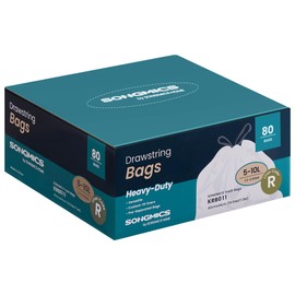 SONGMICS Trash Bags for 2.6-Gallon (10 L) Trash Cans, 80 Count, Drawstring Kitchen Garbage Bags, Quick-Dispense Box, Liner Code R, Cream White UKRB011A02