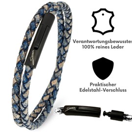 Simaru Premium Leather Bracelet Made in Germany for Men and Women, Unisex Genuine Leather Wrap Bracelet with Stainless Steel Hook Clasp, Genuine Leather Bracelet, Leather, 0