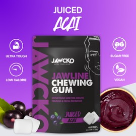 JAWCKO Ultra-tough Jawline Chewing Gum | Get a Stronger, Squarer Jawline | Juiced Acai Jaw Training Hard Gum | Chisel, Sculpt, Tone your Jaw | 15X Hardness | Facial Fitness Mewing Gum | 40 Pieces/Pack