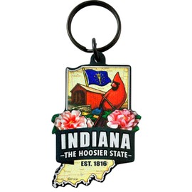 Westmon Works Indiana Keychain Souvenir with State Map and Flag Images Acrylic Key Chain