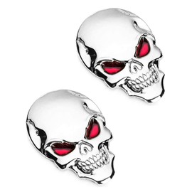 LEEQBCR Metal Skull Autoaufkleber, 2 Stück 3D-Skull aus Zinklegierung, Metall, Autoaufkleber, Totenkopf, Emblem, Badge, Auto-Styling, Aufkleber, Zubehör für Auto und Motorrad(Silber)
