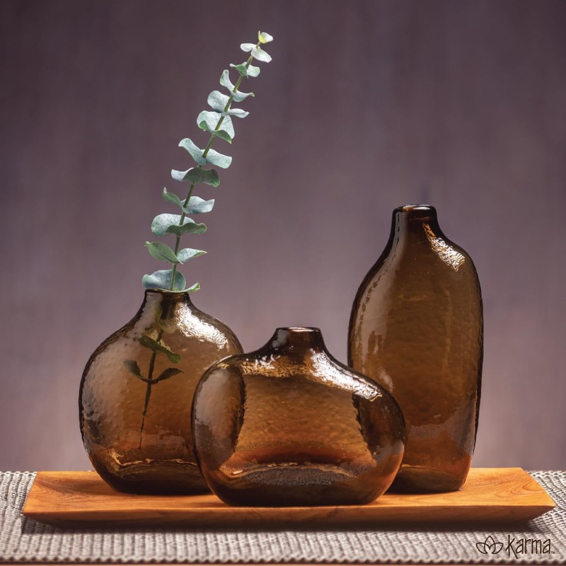 Karma, Hammered Flower Vase, Tabletop Decorative Centerpiece Vase, Modern Boho