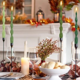 NJAO HOO Green Spiral Taper Candles 10 Inch Twisted Candlesticks Unscented Ripple Gradient Colored Tapered Candles Set for Dinner Table Decor Party Wedding, 4 Pcs