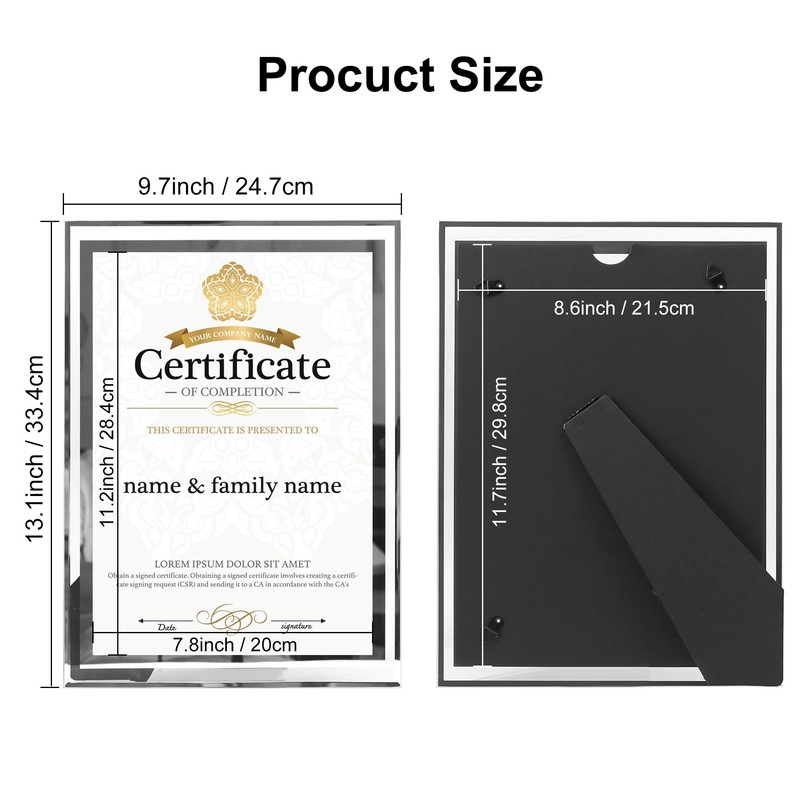 GraduatePro A4 Glass Certificate Frame Double Silver Line Document Diploma
