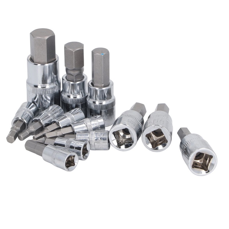 13 Pcs Hex Bit Socket Set 1/4 3/8 1/2 Inch