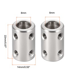 Rebower Rigid Coupling Stainless Steel Shaft Coupler Connector Motor Accessories [for 3D Printer and Model Boats]-6mm to 8mm Bore L22 x D14/Silver/2 Pack