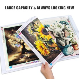 ZFCLXX Diamond Painting Accessories Art Storage,16.2x12 inch Art Collection Book Folder, 30 High-Definition Transparent Pockets, Thickened Material (White）