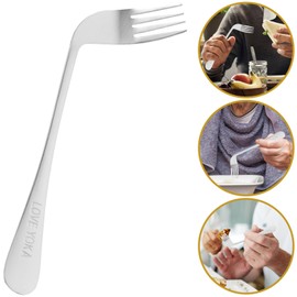 Left Handed Angled Fork Stainless Steel Utensil Easy Grip Adaptive Fork Ergonomic Eating Assist Tools for Tremors Limited or Weak Grasp Elderly