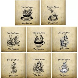 Handmade 8 ALICE IN WONDERLAND TEABAG ENVELOPES THIS ONE MAKES YOU TALLER, SMALLER