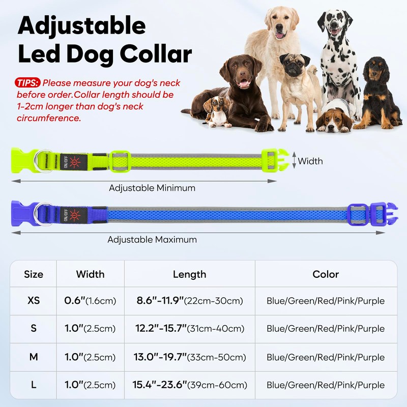 LED Dog Collar, Light Up Dog Collar USB Rechargeable, Brightest