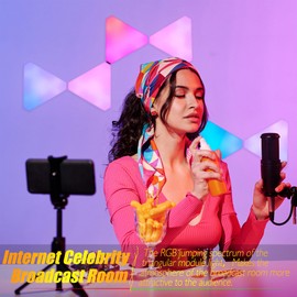 EXQSERAMC Smart RGB Modular Hex Light Panels LED Splicing Hexagon Bright Mood Wall Lamp Music Sync Creative DIY Geometric Gaming Lights Honeycomb Shape Panel (Side 5" -Triangle-RGB Color- 3 pcs)