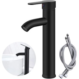 Mezcladora para Lavabo de Baño, Caliente y Frío Ajustable Cascada Grifo, Mezcladora para Lavabo de Acero Inoxidable,con 2 Mangueras (Negro)
