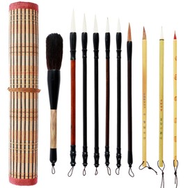 Abizarch 10 Pcs Calligraphy Brushes Exquisite Chinese Calligraphy Brush Set with Brush Holder Painting Writing Brushes Chinese Calligraphy Brush for Ink Painting Brush Painting Japanese Kanji Writing