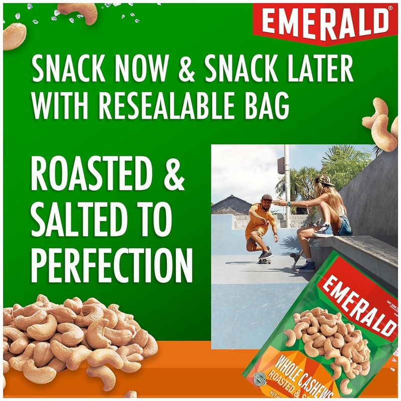 Emerald Nuts, Whole Cashews Roasted & Salted, 5 Oz Resealable