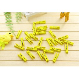 100 Colored Wooden Mini Pegs Clothespins Craft Photo Clips with 20 meters Jute Twine for Craft Rustic Decoration (Yellow)