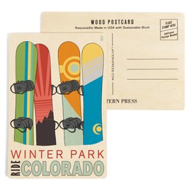 Winter Park, Colorado, Snowboards in Snow (4x6 Birch Wood Postcards, 2-Pack Stationary, Rustic Home Wall Decor)