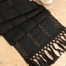 Boho Table Runner Farmhouse Table Runner 72 Inches Long Rustic Coffee Table Runners Cotton Macrame Spring Table Runners with Tassel for Wedding Bridal Shower Kitchen Dining Room Table Home Decor Black