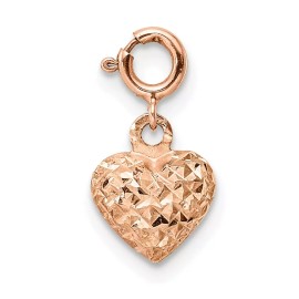 Unbranded 14K Rose Gold Diamond-cut Heart W/Spring Ring Charm