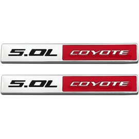 2X 5.0L Coyote Emblems, 3D Trim Fender Hook Trunk Badge Decals Stickers (Silver-red)