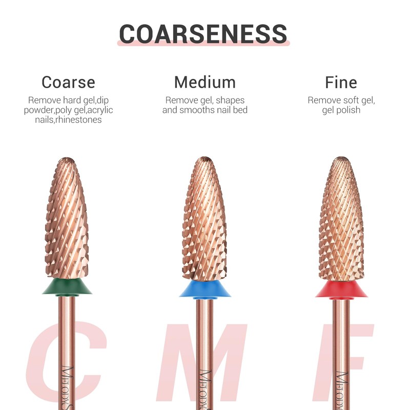 MelodySusie Long Flame Nail Drill Bits, 3/32'' Carbide Tungsten Bits,