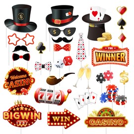 Casino Photo Booth Props, 28 Pcs Casino Themed Photo Booth Props, Casino Night Photo Booth Props & Casino Theme Party Photo Booth Props for Casino Theme Party Decorations & Las Vegas Party Decorations