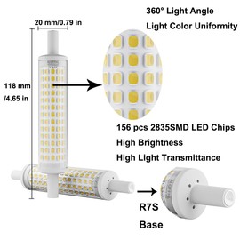 R7S 118mm LED Bulb 15W, Dimmable J Type Double Ended Flood Light (150W Halogen T3 Replacement), 120V, 1700 lumens, Wall Security Floor Standing Lamp for Work and Home, Pack of 2 (4000K Natural White)